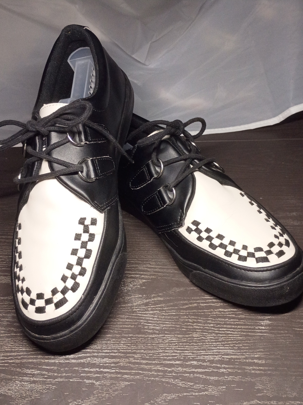 T..U.K. Men's 10.5 (Label 10) Black and White Checker Dual Lace Loafers. Preworn